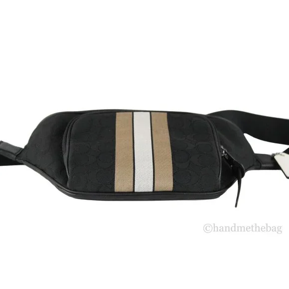 NWT Coach Men's Thompson Black Varsity Stripe Belt Bag Logo Jacquard Canvas LGE - Picture 6 of 10